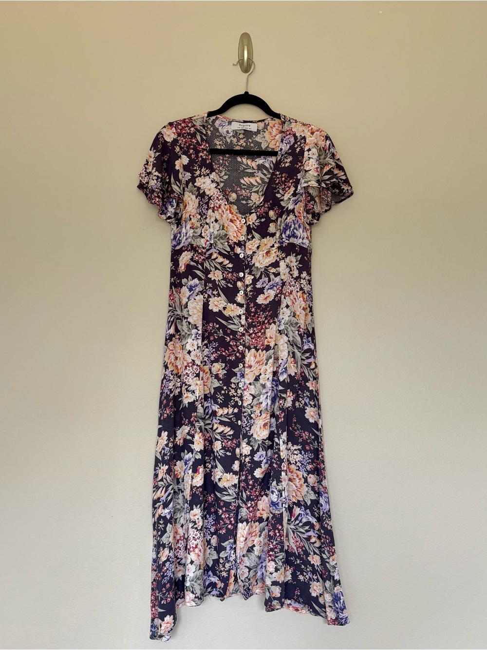 Auguste the Label Floral Button Front Midi Dress Dark Gray Midnight Floral US 4